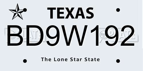 BD9W192 Texas License Plate