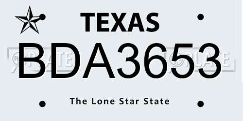 BDA3653 Texas License Plate