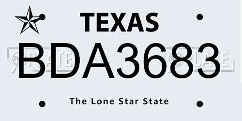 BDA3683 Texas License Plate