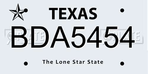 BDA5454 Texas License Plate