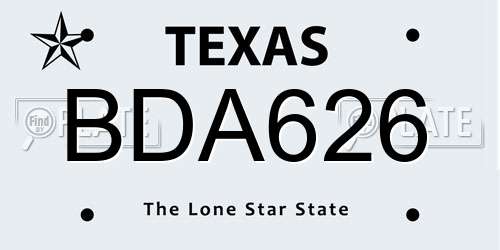 BDA626 Texas License Plate