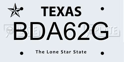 BDA62G Texas License Plate