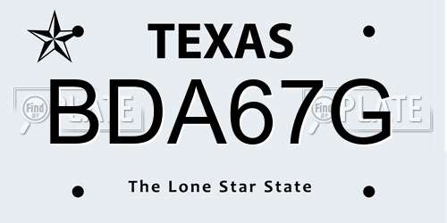 BDA67G Texas License Plate