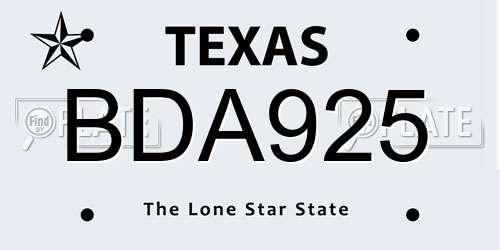 BDA925 Texas License Plate