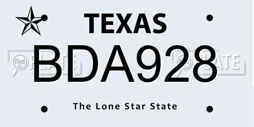 BDA928 Texas License Plate