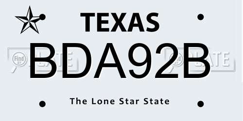 BDA92B Texas License Plate