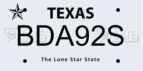 BDA92S Texas License Plate