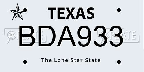 BDA933 Texas License Plate