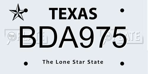 BDA975 Texas License Plate