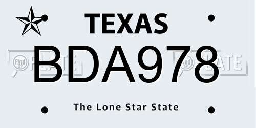 BDA978 Texas License Plate