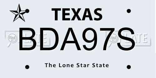 BDA97S Texas License Plate