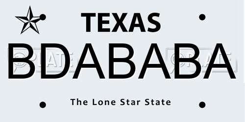 BDABABA Texas License Plate