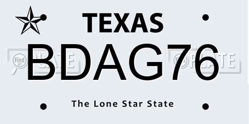 BDAG76 Texas License Plate