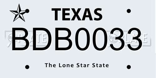 BDB0033 Texas License Plate