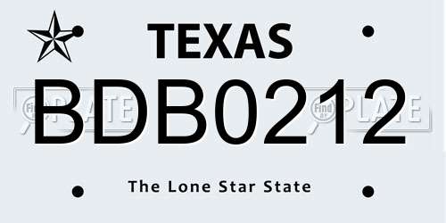 BDB0212 Texas License Plate
