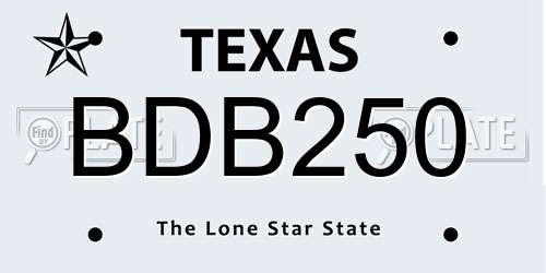 BDB250 Texas License Plate