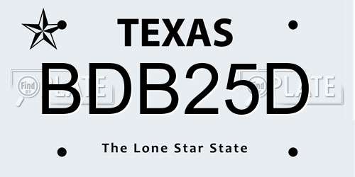 BDB25D Texas License Plate