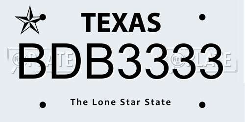 BDB3333 Texas License Plate