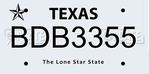 BDB3355 Texas License Plate