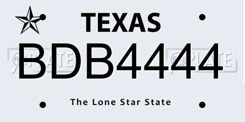 BDB4444 Texas License Plate