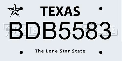 BDB5583 Texas License Plate