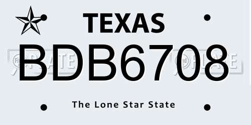 BDB6708 Texas License Plate