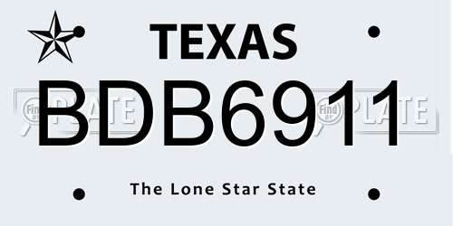BDB6911 Texas License Plate