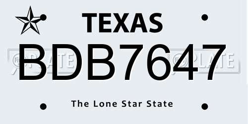 BDB7647 Texas License Plate