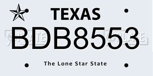 BDB8553 Texas License Plate