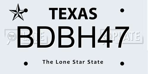 BDBH47 Texas License Plate