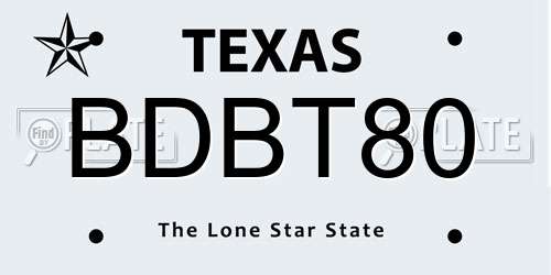 BDBT80 Texas License Plate