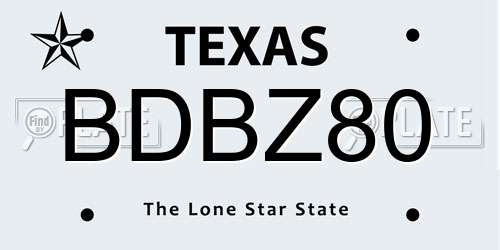 BDBZ80 Texas License Plate