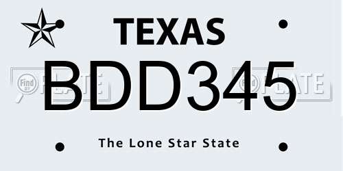 BDD345 Texas License Plate