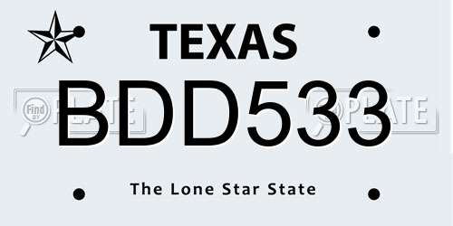 BDD533 Texas License Plate