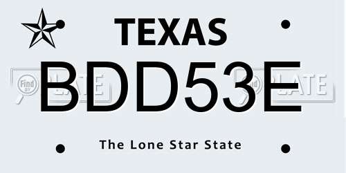 BDD53E Texas License Plate