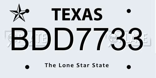 BDD7733 Texas License Plate