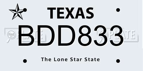 BDD833 Texas License Plate