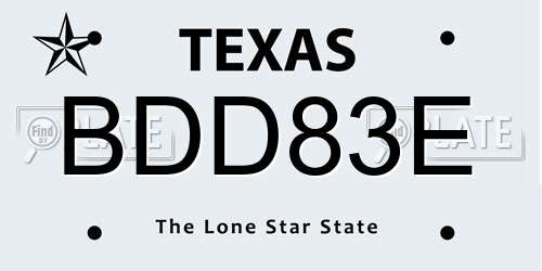 BDD83E Texas License Plate