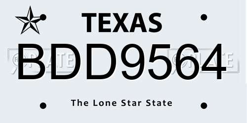 BDD9564 Texas License Plate