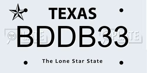 BDDB33 Texas License Plate