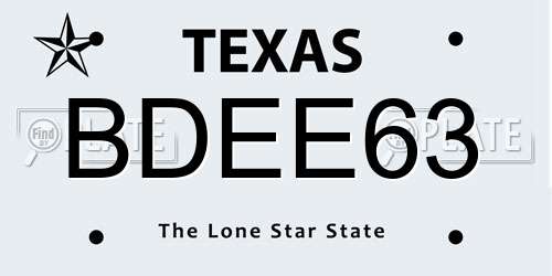 BDEE63 Texas License Plate