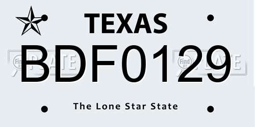 BDF0129 Texas License Plate