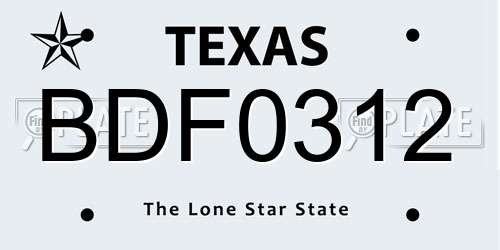 BDF0312 Texas License Plate