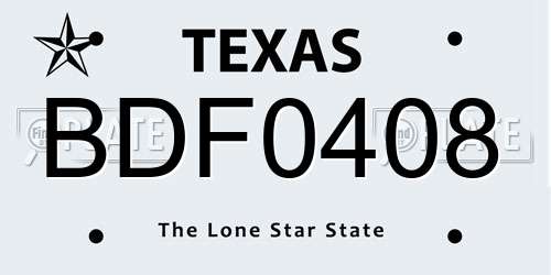 BDF0408 Texas License Plate