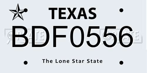 BDF0556 Texas License Plate