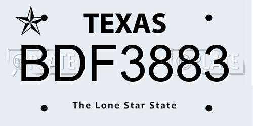 BDF3883 Texas License Plate