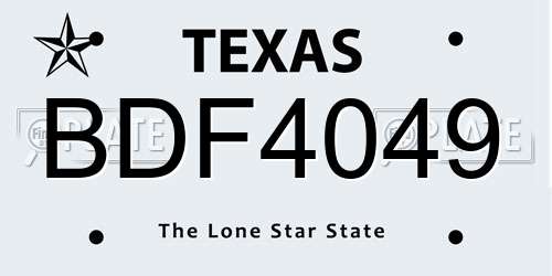 BDF4049 Texas License Plate