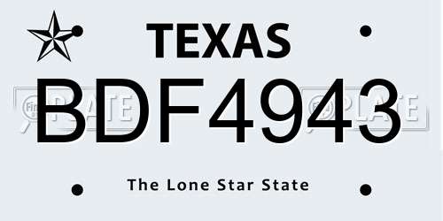 BDF4943 Texas License Plate