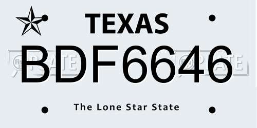 BDF6646 Texas License Plate