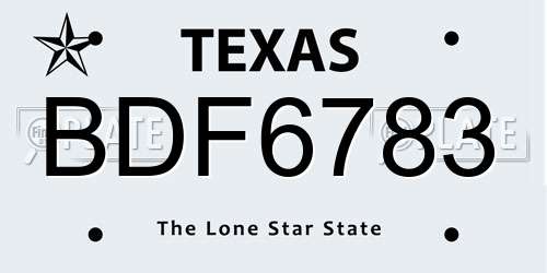 BDF6783 Texas License Plate